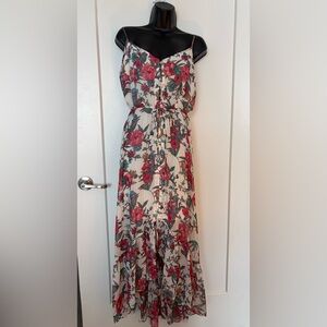 Floral Maxi Dress by Nanette Lepor, size 8. Tapered ruffle bottom. Romantic/sexy